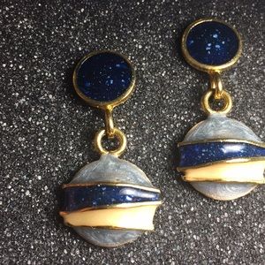 Vintage Navy blue and gold enamel earrings